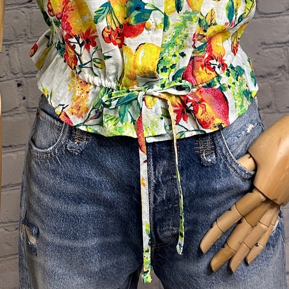 LC Lauren Conrad Tropical Fruit Button-Front Puff-Sleeve blouse - Picture 3 of 6